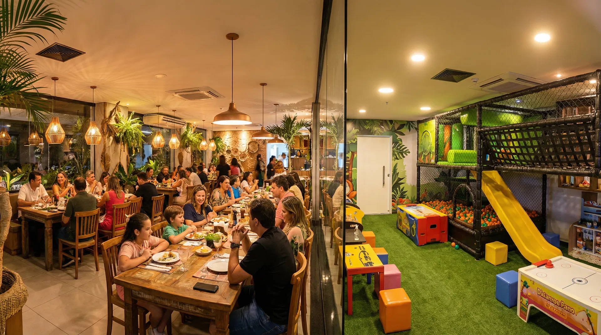 Restaurante cheio com Área Kids