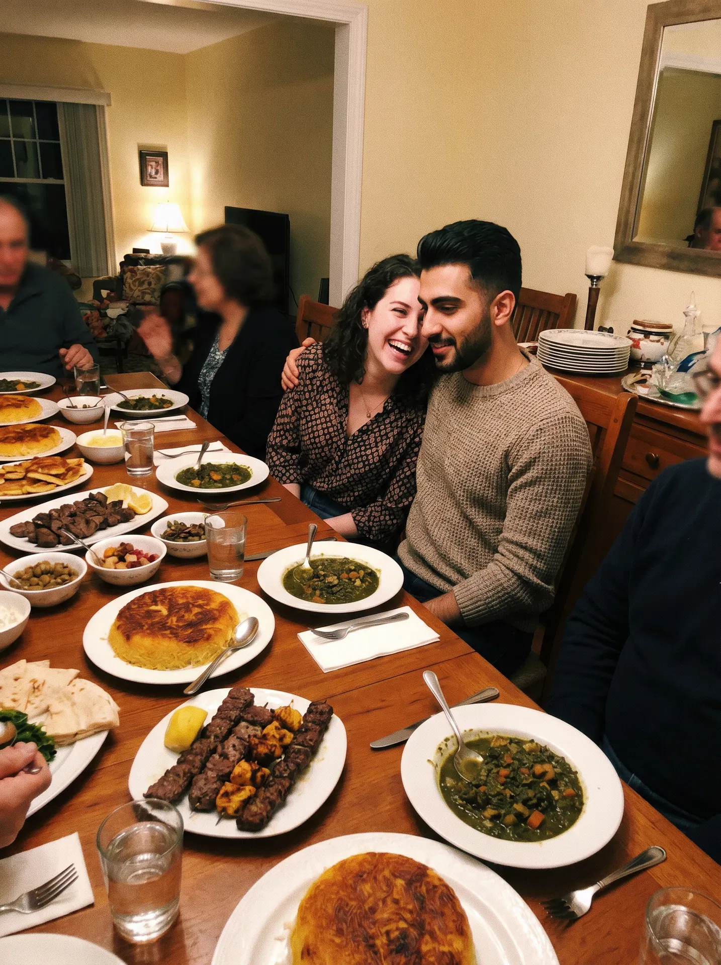 We were at his family's Nowruz dinner and I whispered نوروزتون پیروز (Nowruzetun piruz) to his grandma. She grabbed my face and kissed both cheeks.