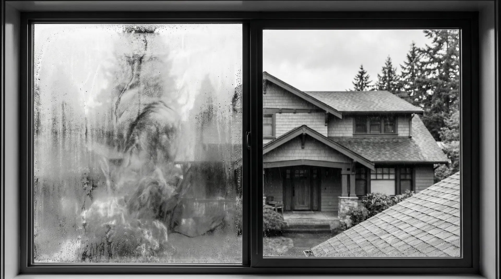Foggy window pane before and after
