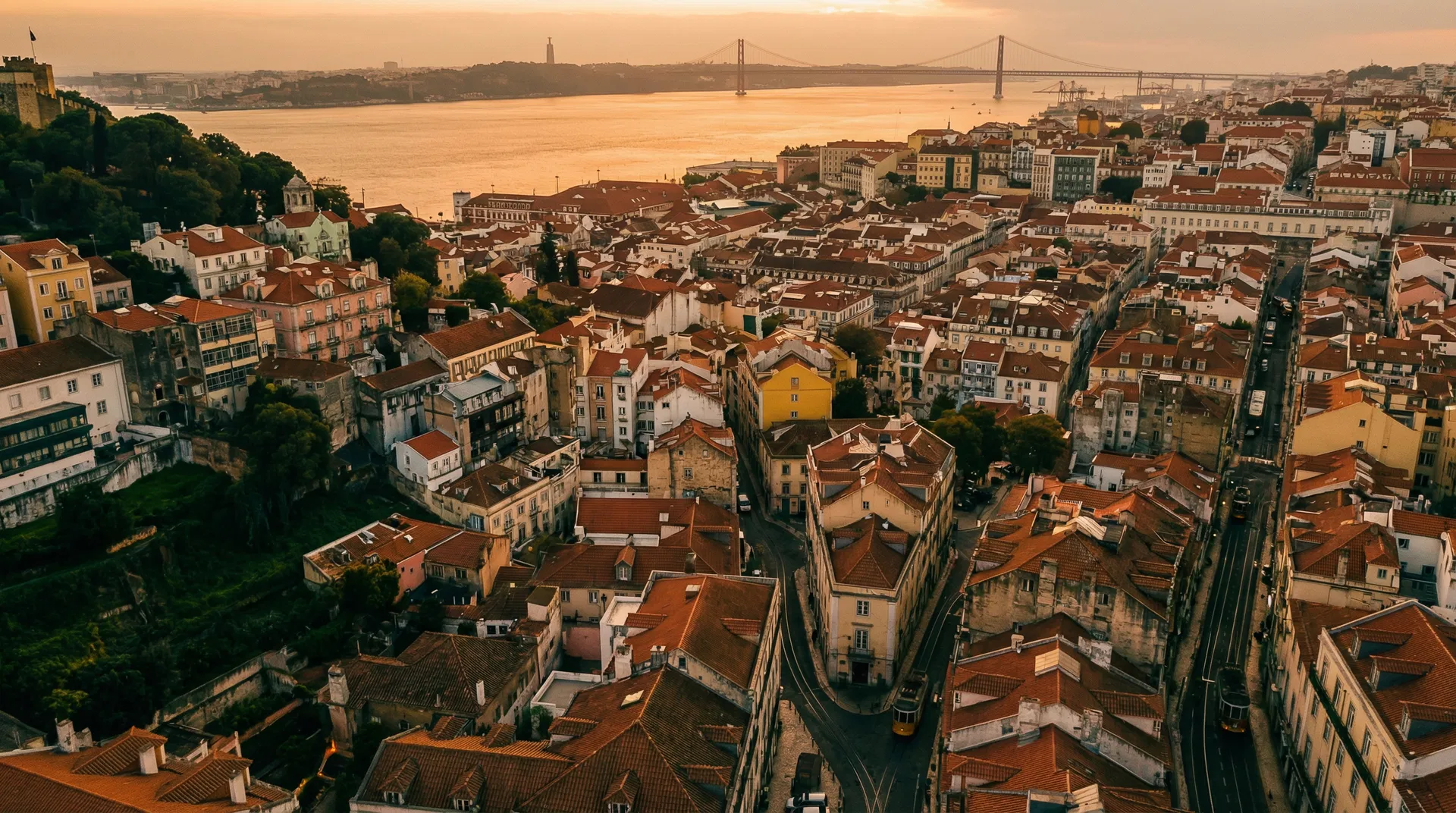 Lisbon cityscape at golden hour