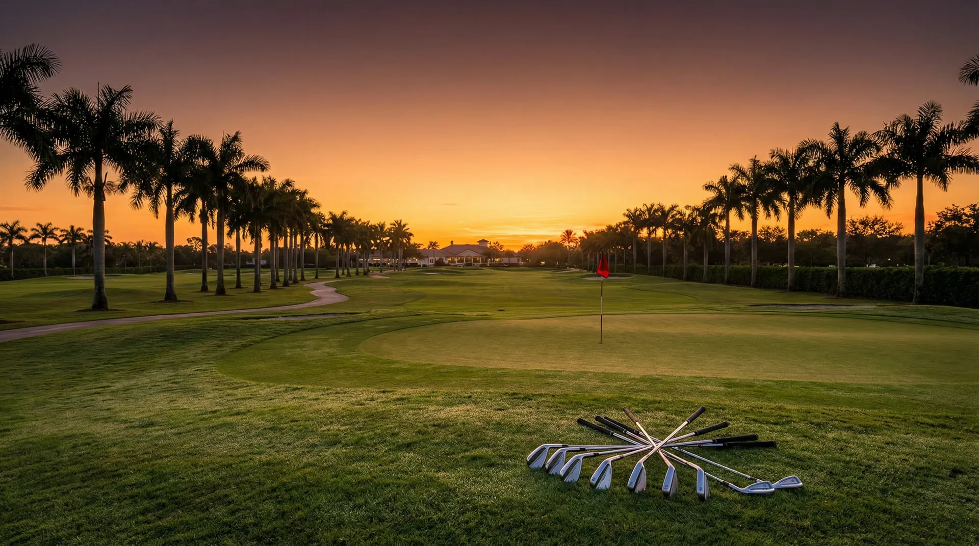 Golf course at sunset