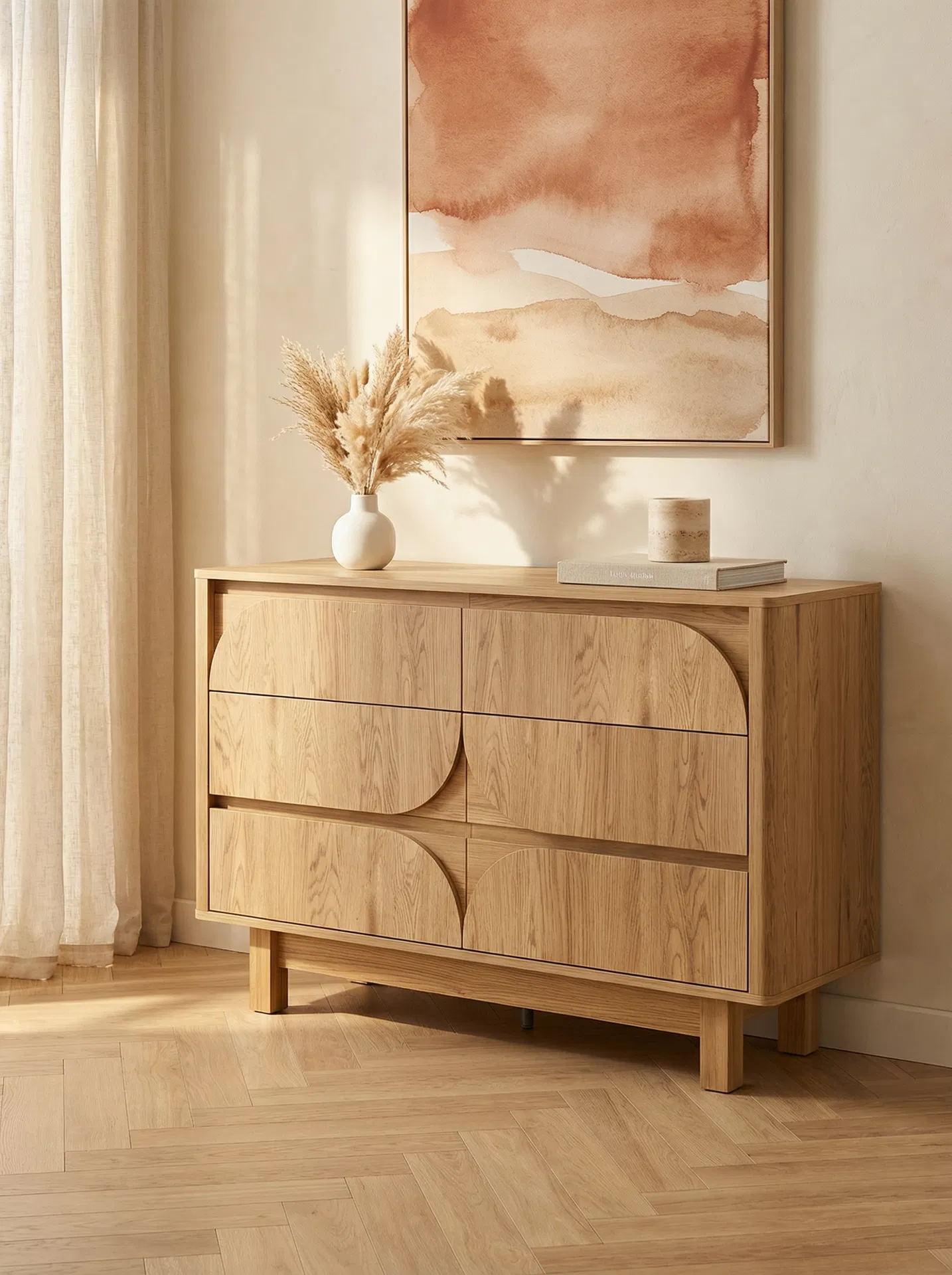 Arched Oak 6-Drawer Chest