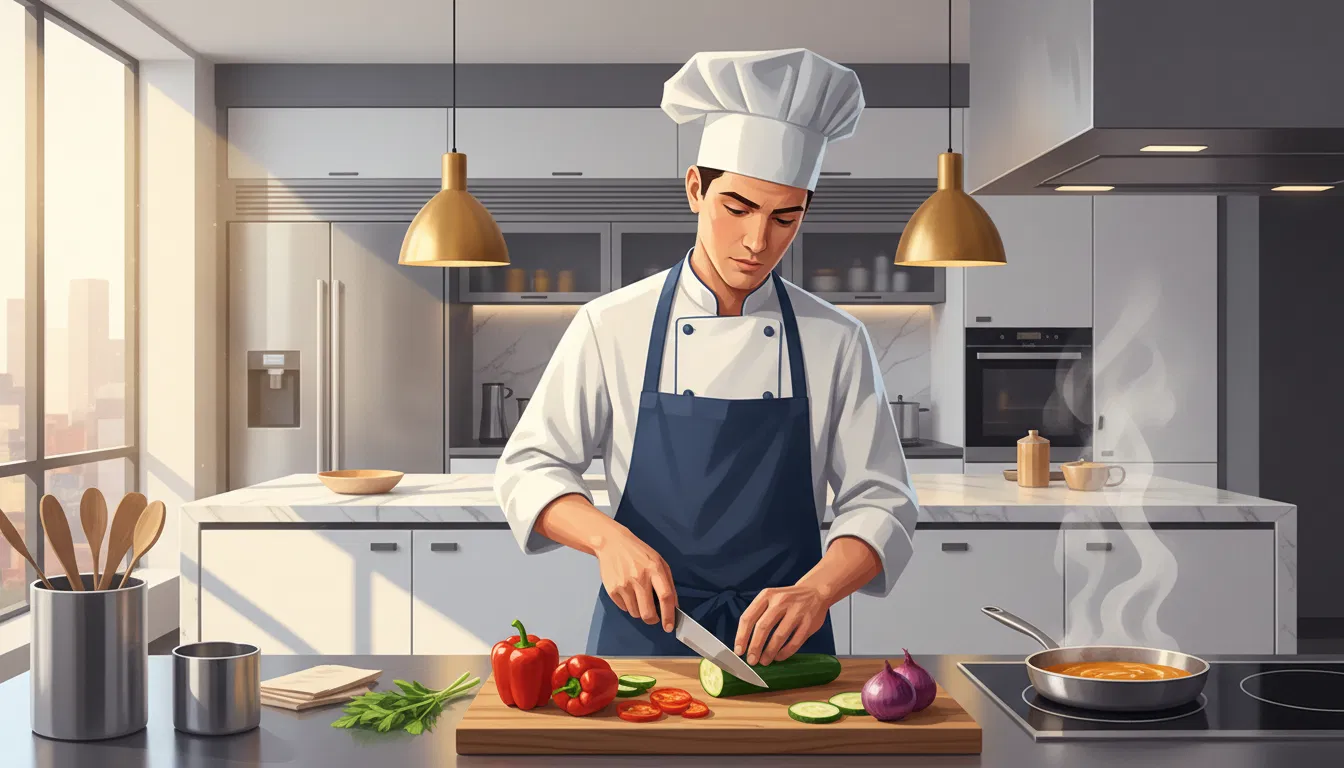 Cozinheiro aprendendo inglês profissional