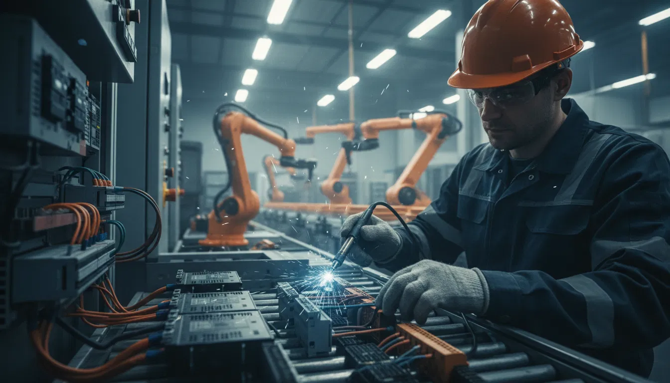 Técnico industrial em fábrica moderna