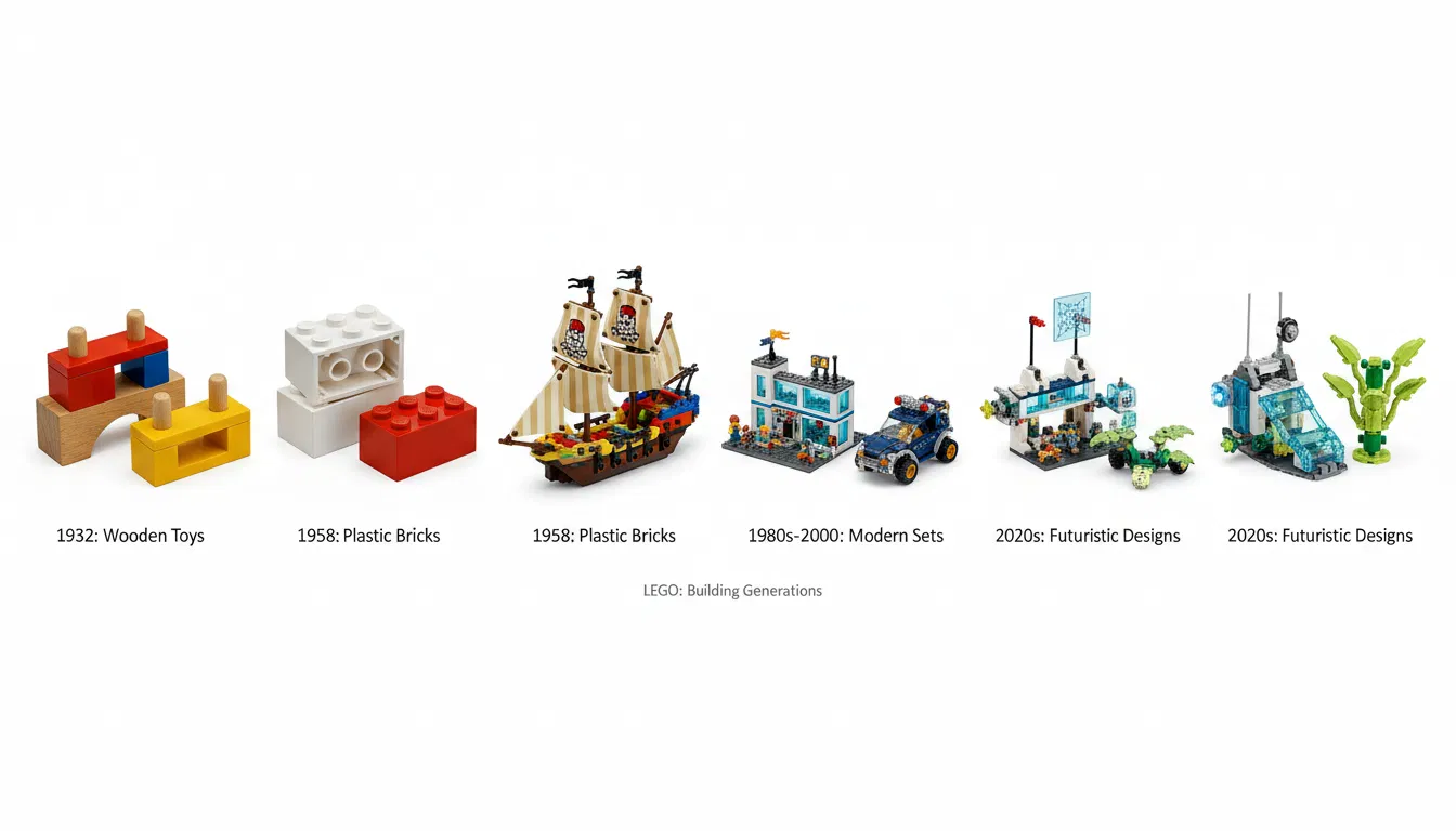 Evolução LEGO - Timeline de 1932 a 2026