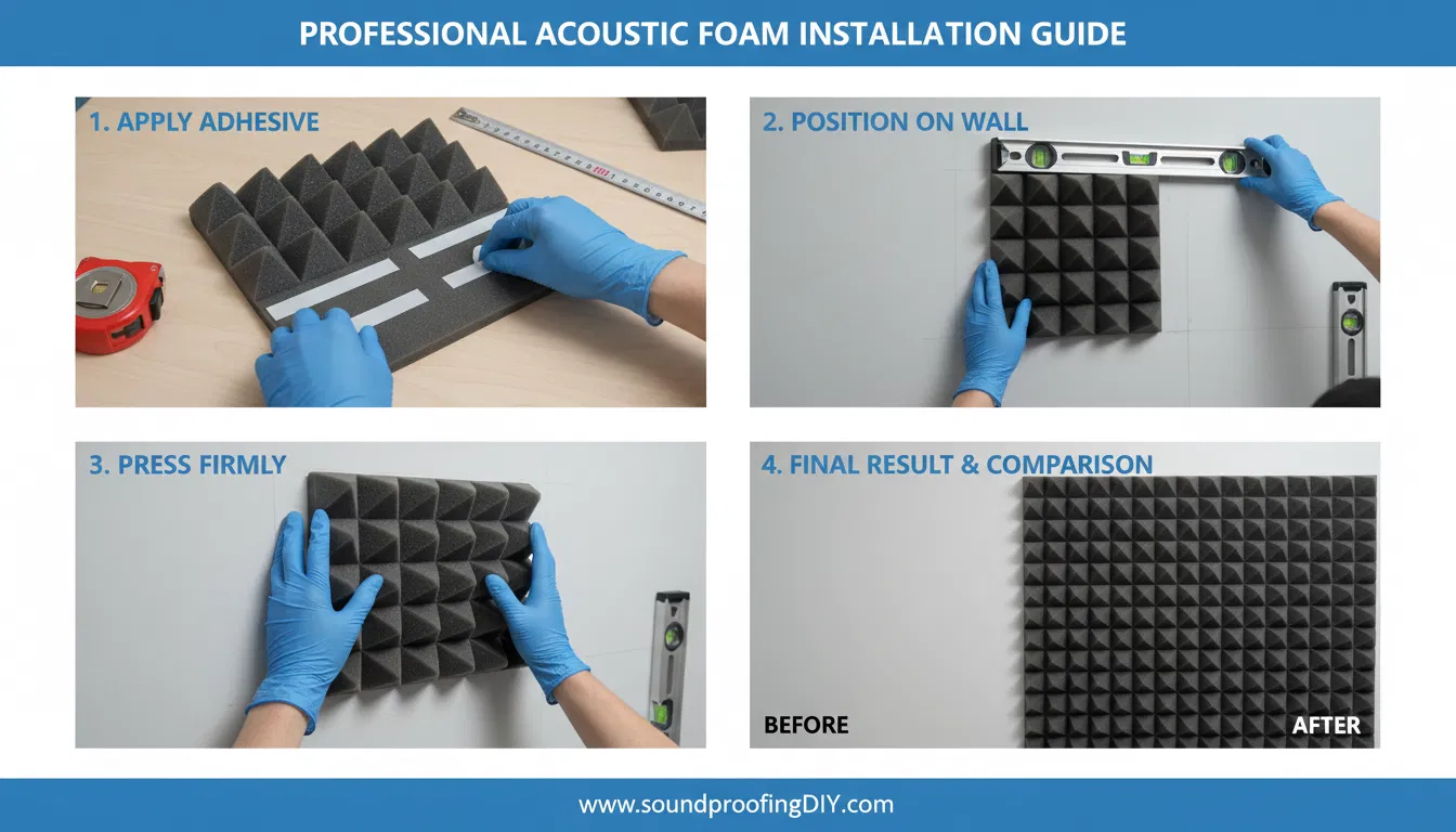 Instalação de Espumas Acústicas com Cola Adesiva