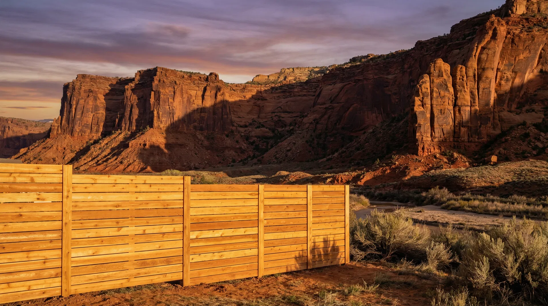 Cedar fence against Utah red rock canyon