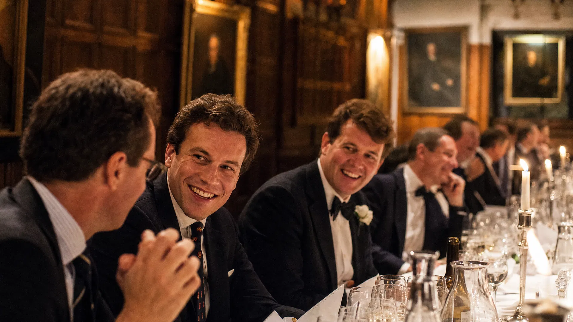 Brethren enjoying fellowship at a formal lodge dinner