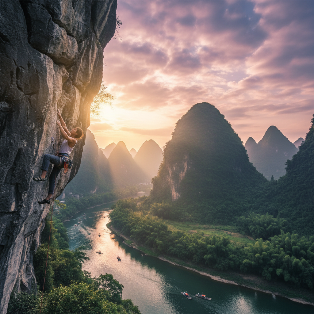 🧗‍♀️阳朔攀岩初体验 | 桂林山水间，解锁你的“飞檐走壁”技能！
