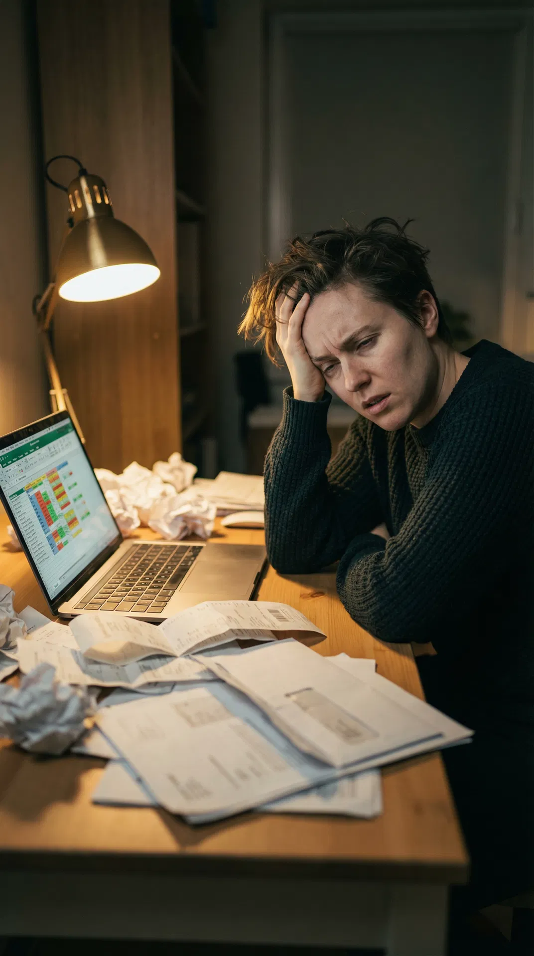 Stressed person drowning in receipts and paperwork
