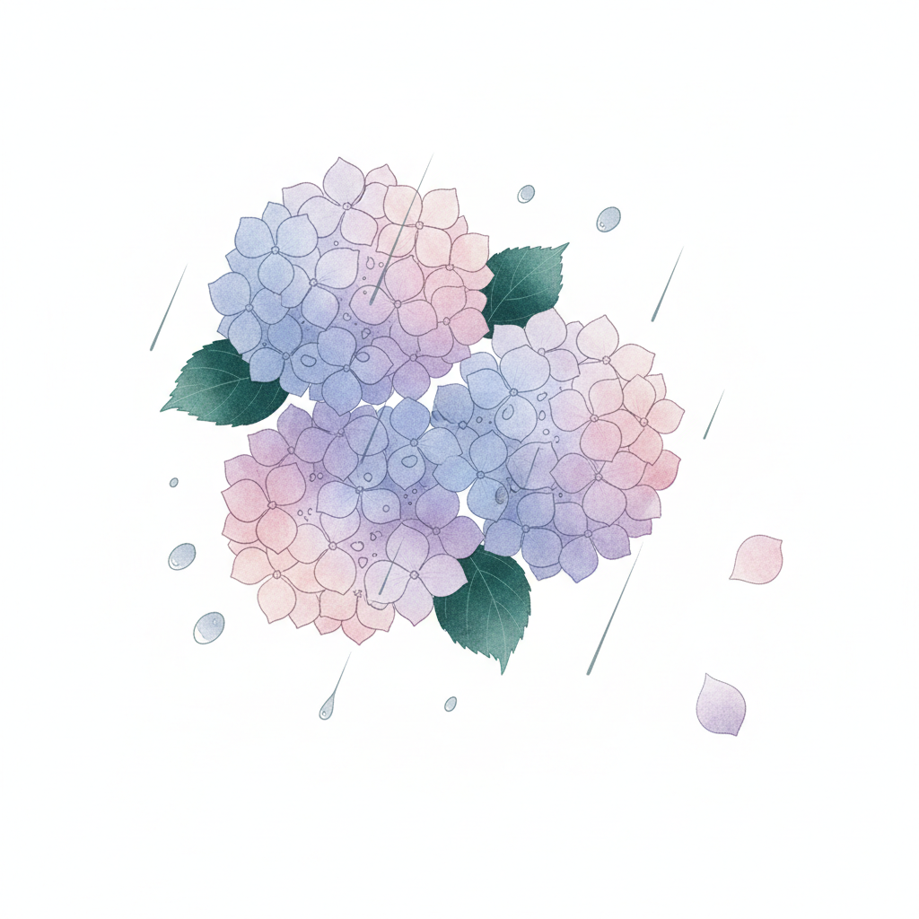 ☔ Drop 024「紫陽花レイン」、本日スタジオで公開です。

雨に濡れて、いちばんきれいな色を見せる紫陽花。今週はそんな梅雨の景色を、やわらかな水彩のグラフィックにしました🌿

そのまま着ても、色を変えても、配置を遊んでもOK。ネイビーで大人っぽく、ピンクでガーリーに、袖口にちょこんと小さく…あなただけの紫陽花を咲かせてみてください🌸

🎨 AIデザイナーを開いて「紫陽花レイン」を選ぶだけ。今週末、お気に入りの一枚を作りませんか？

みんなの作品、コメントで見せてね☺️
