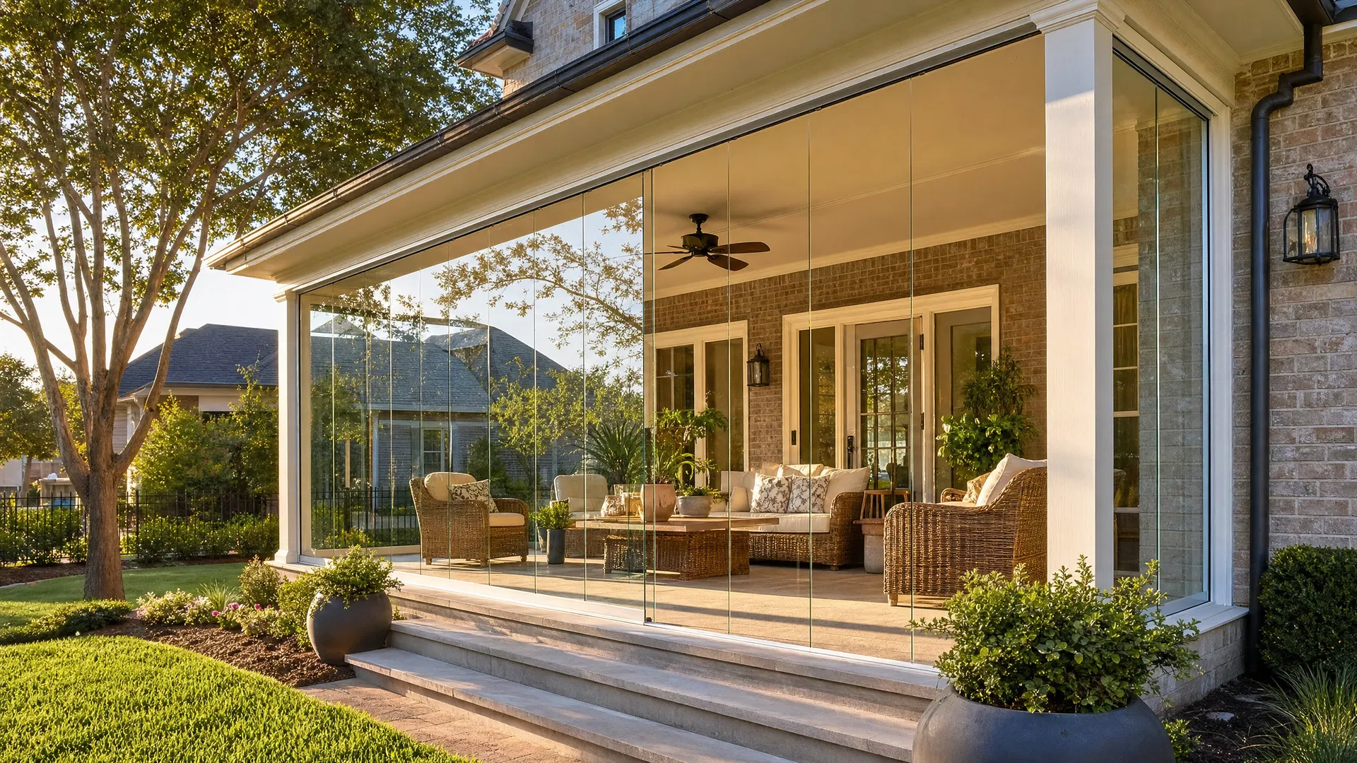 Lumon glass porch enclosure Central Texas