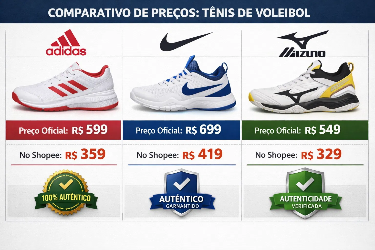 Comparação Visual: Adidas vs Nike vs Mizuno