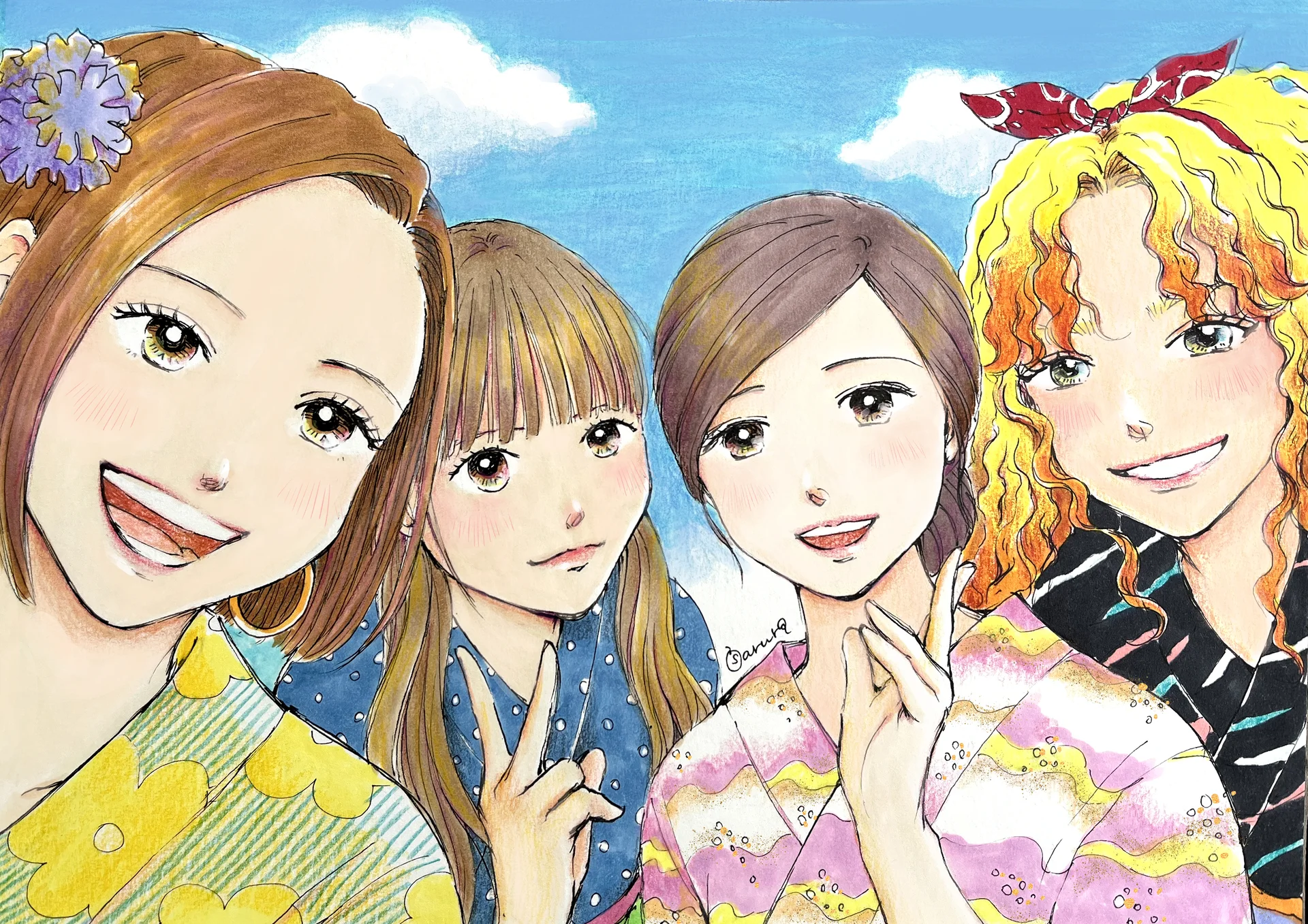 浴衣姿の4人娘