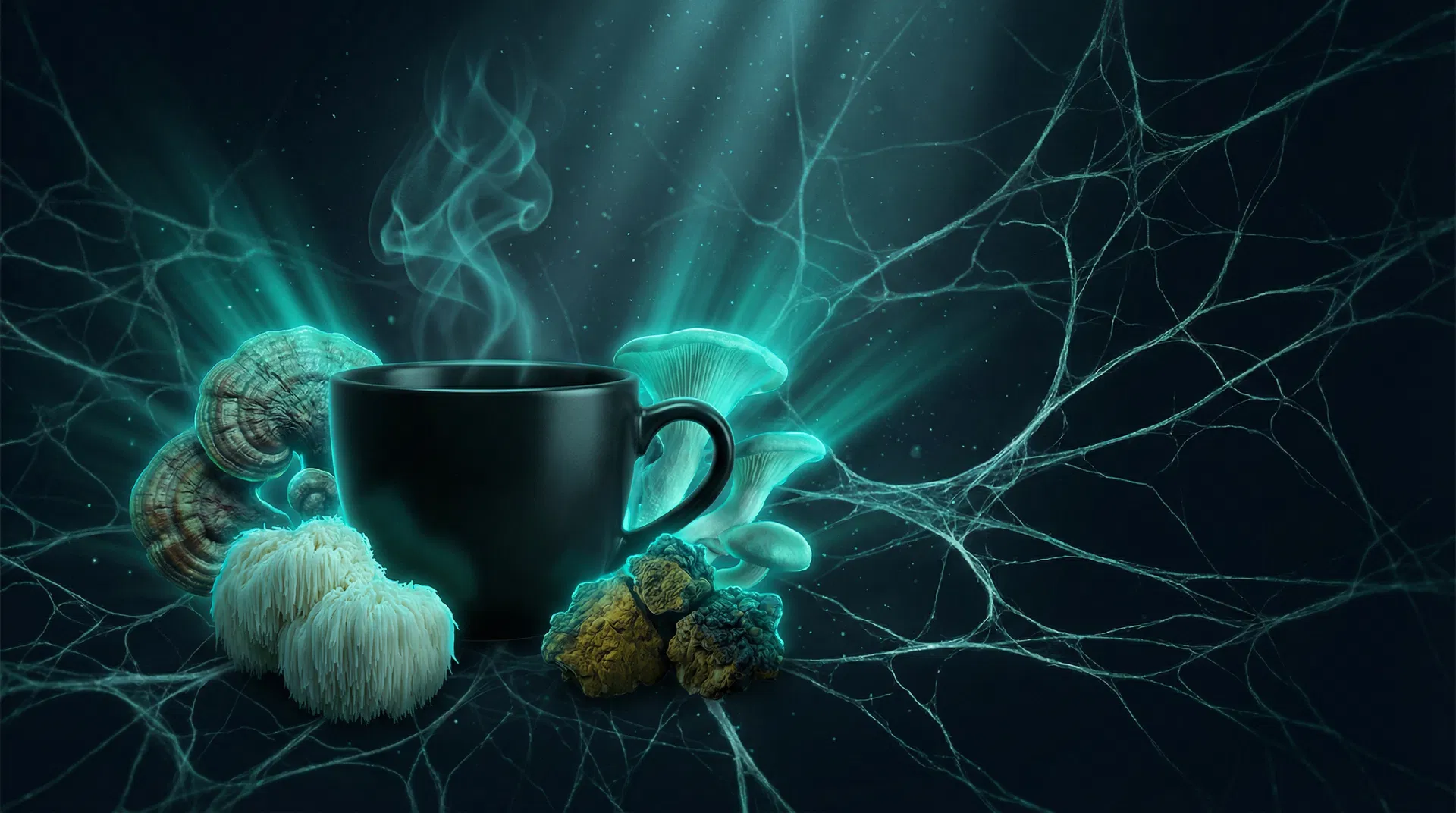 Mushroom coffee with bioluminescent fungi