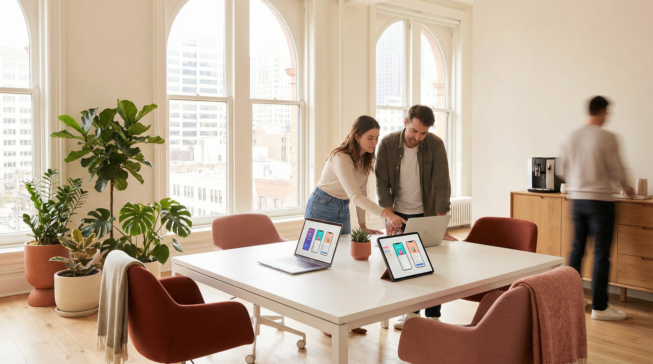 S.S Building App studio workspace — professionals collaborating on app development
