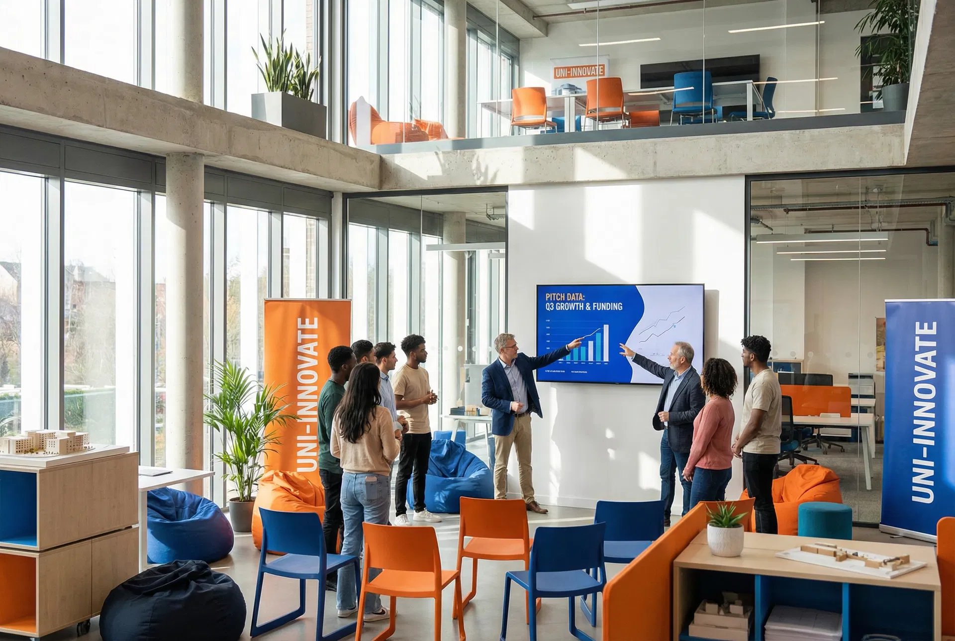 Innovation hub with startup founders and mentors