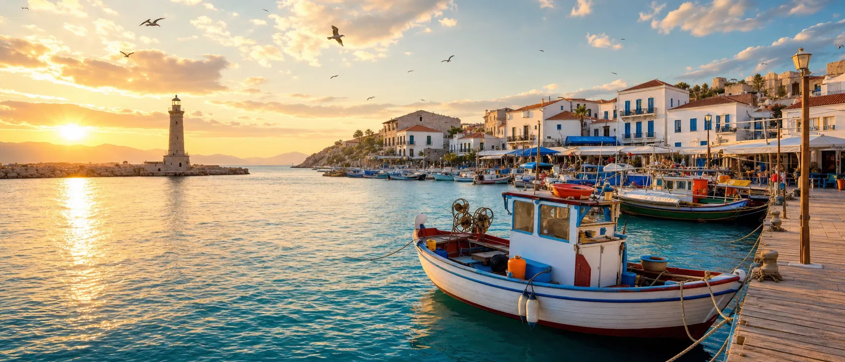 Porto mediterraneo al tramonto