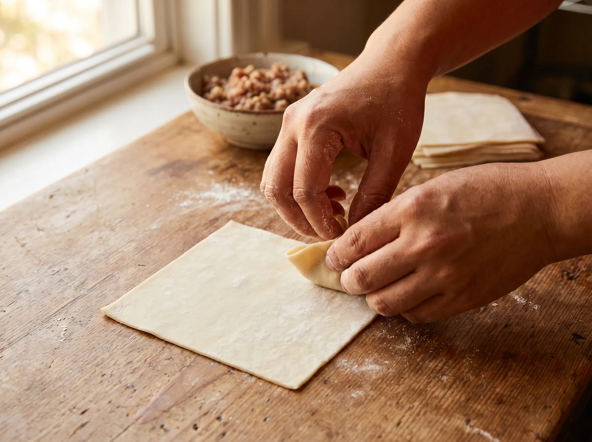 Folding mantu dumplings