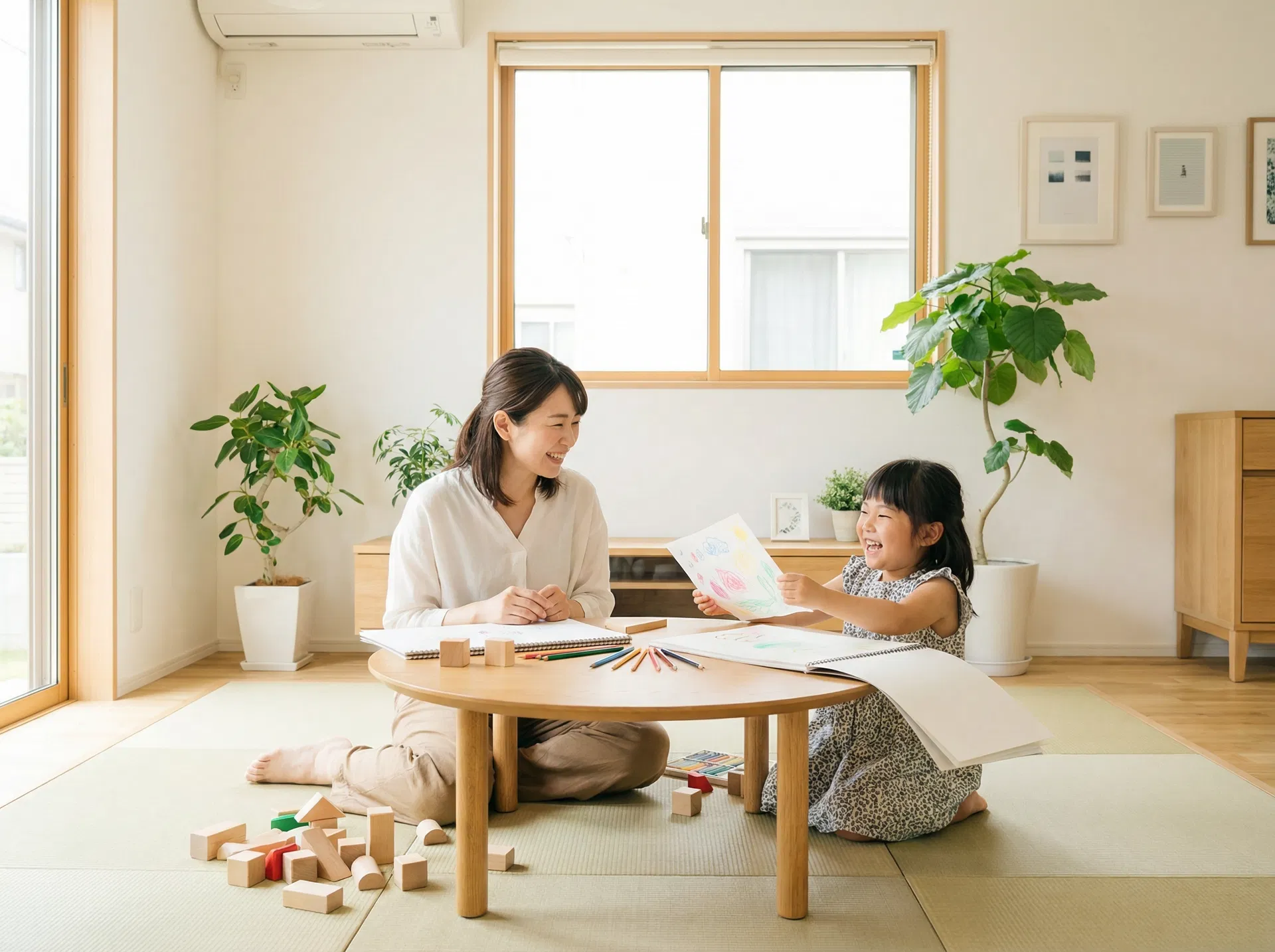 親子一起陪讀繪本的溫馨畫面