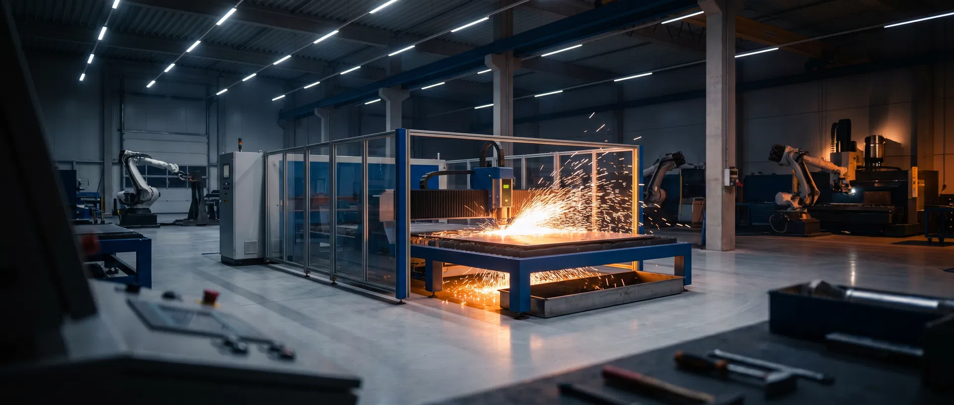 Laser cutting machine in action