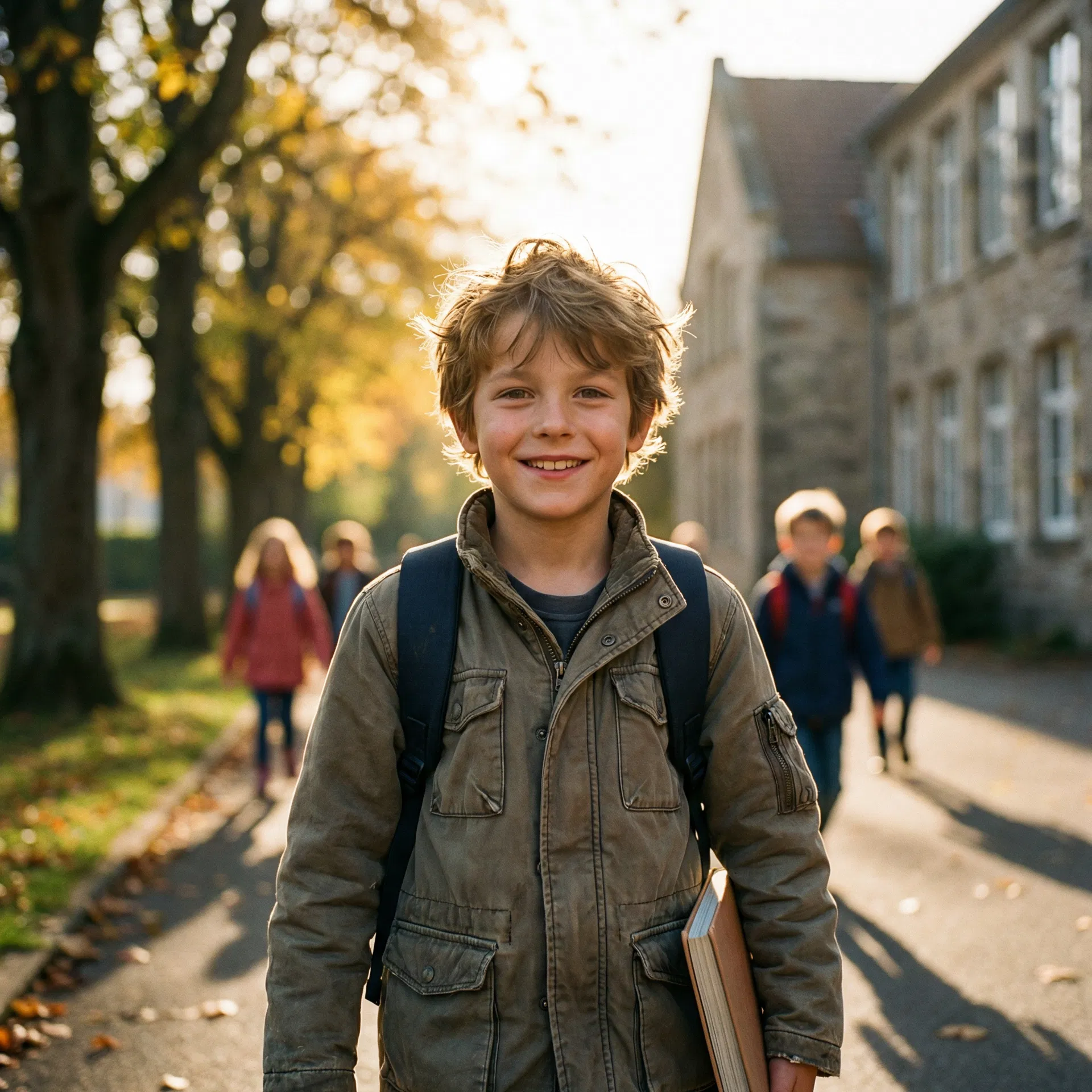 Junge auf dem Schulweg