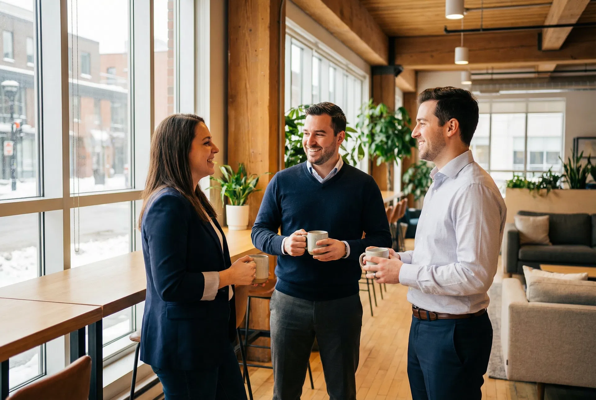 Équipe professionnelle avec café