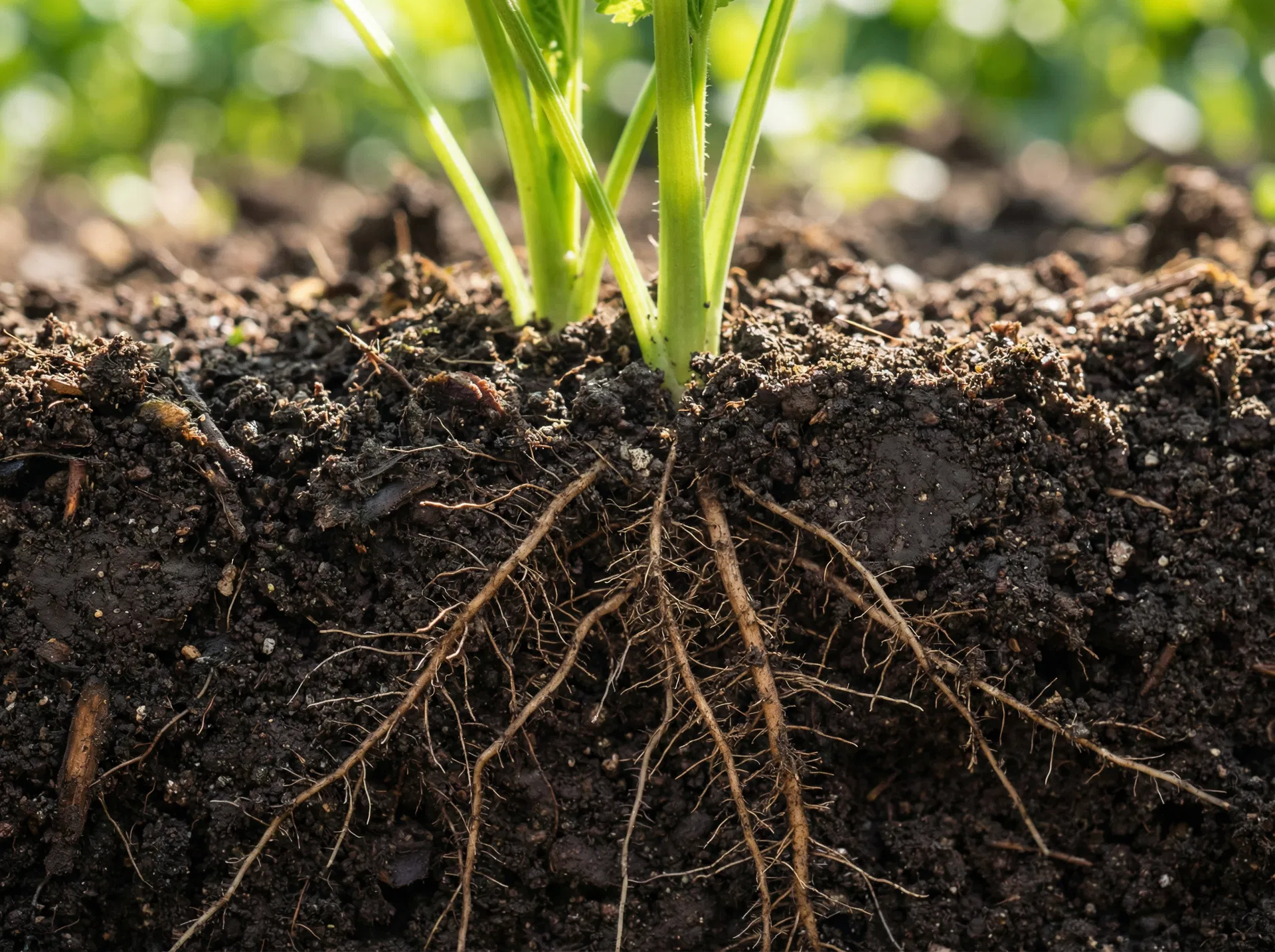 Raíces saludables en suelo tratado con Tecnikal Evo