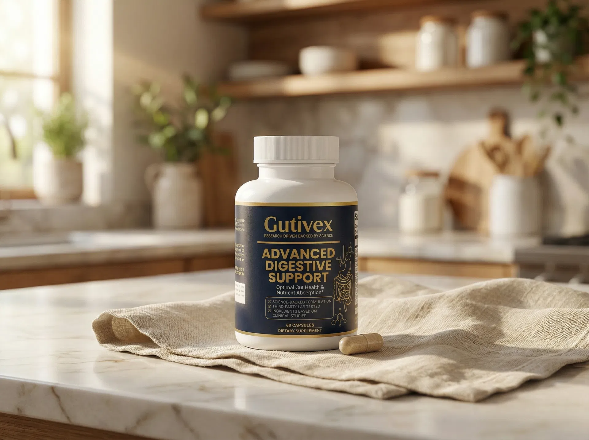 Gutivex bottle on marble counter