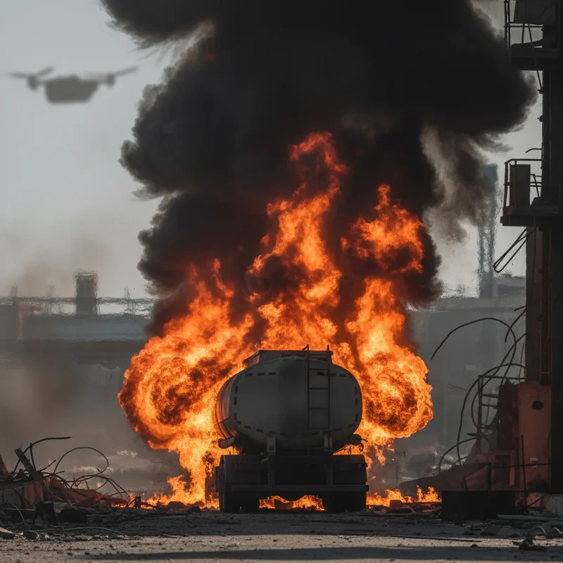 Російські окупанти атакували АЗС у Херсоні дроном: вантажівка з цистерною загорілася