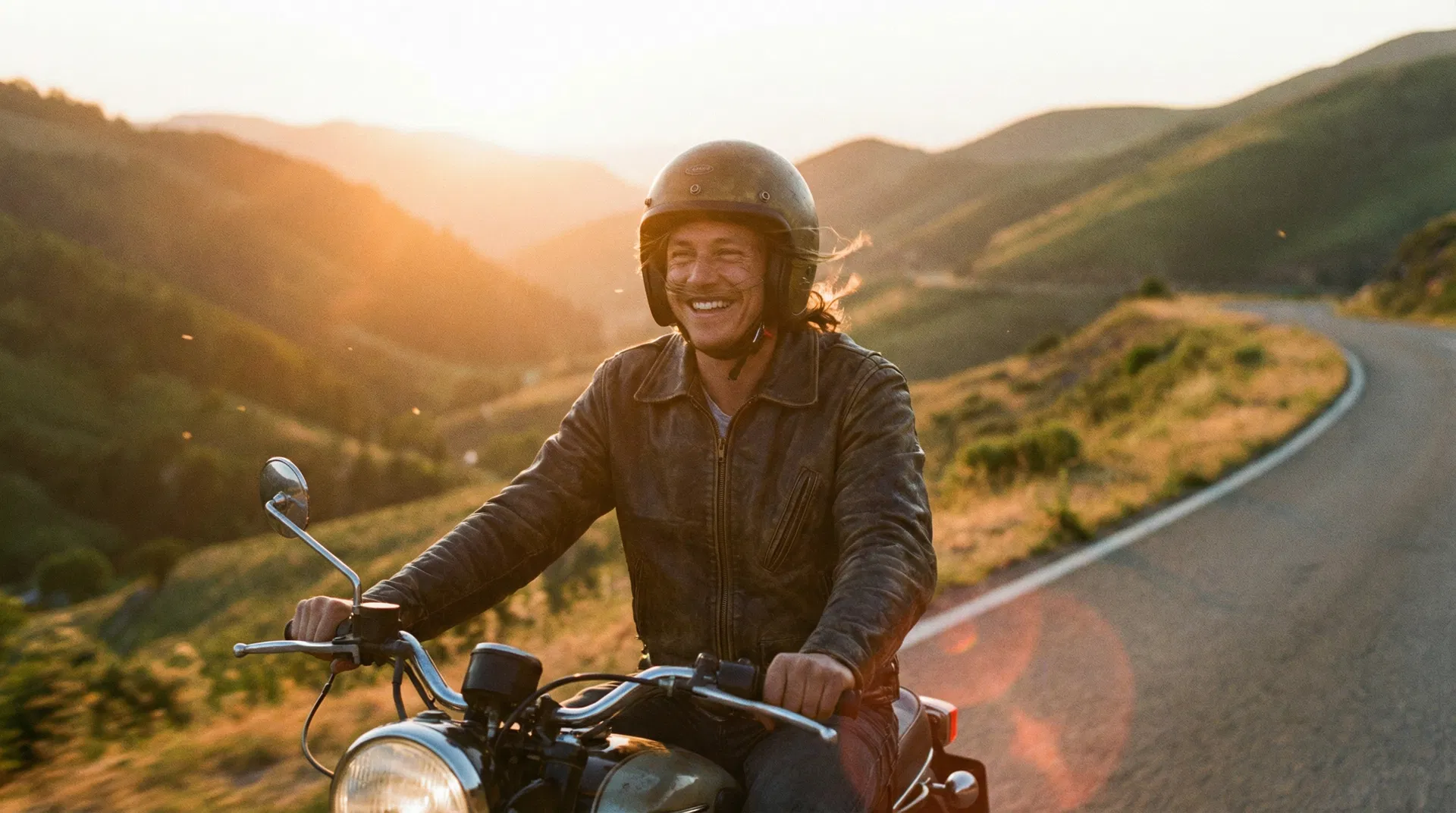 Persona libre disfrutando de la ruta en moto