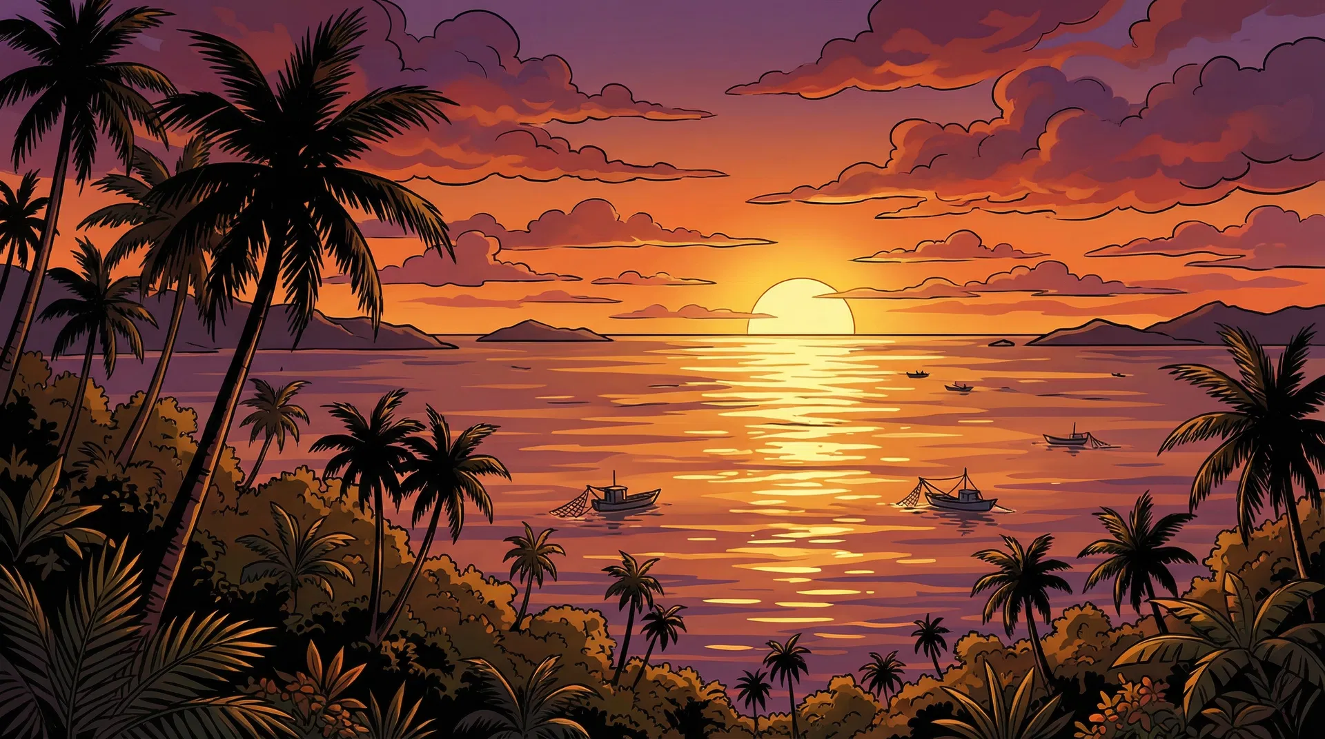 Caribbean sunset over the ocean