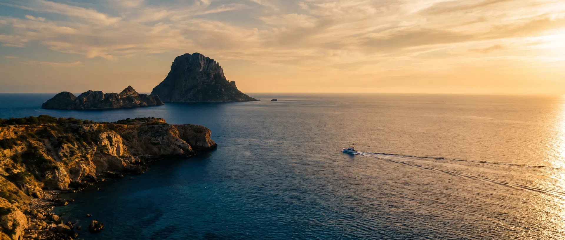 Ibiza coastline with Es Vedra at sunset