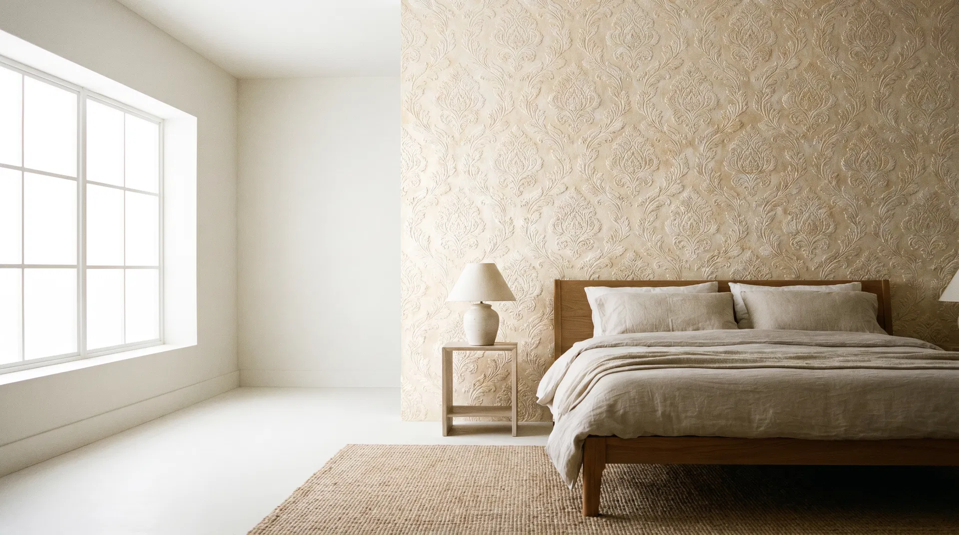 Textured grasscloth wallpaper