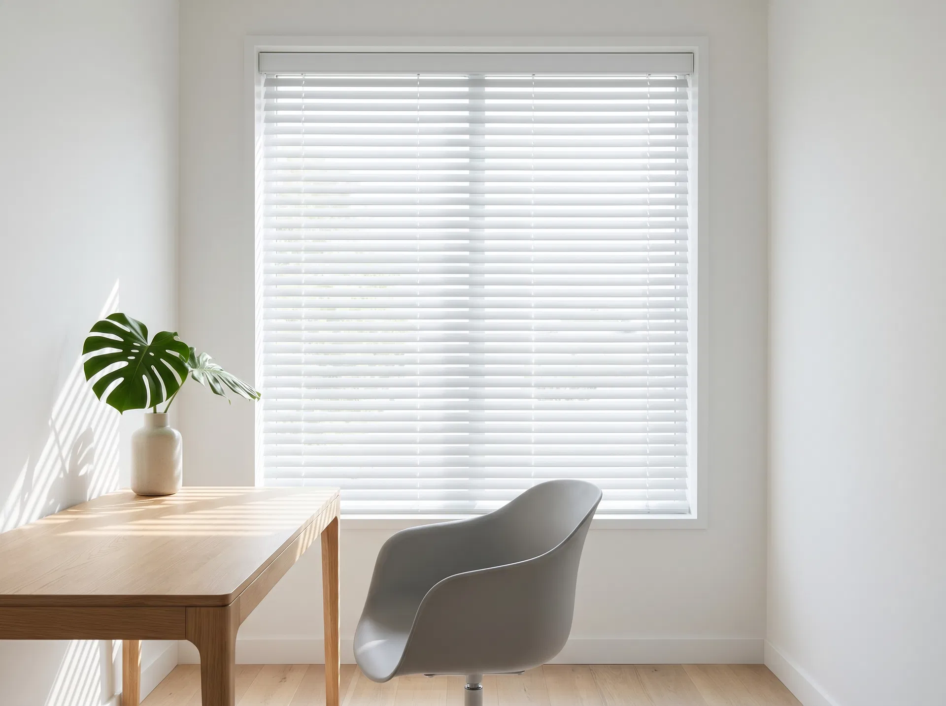 Faux wood blinds detail