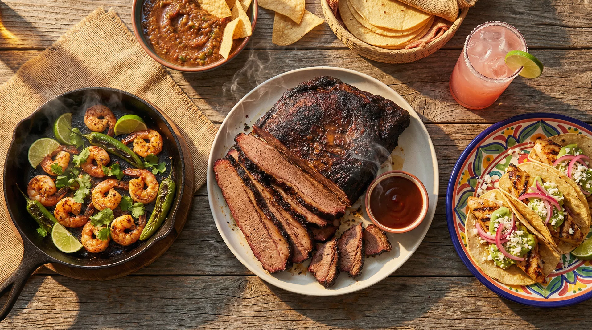 Southwest BBQ and seafood spread