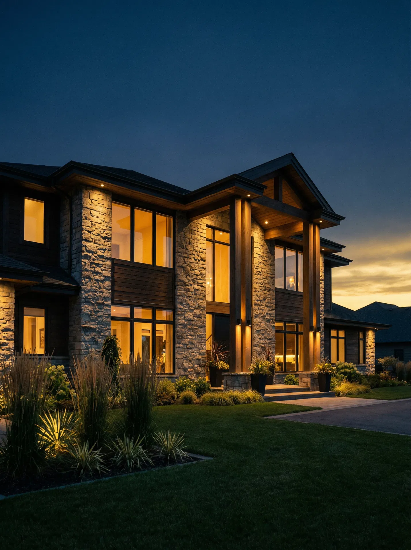 Luxury custom home at dusk