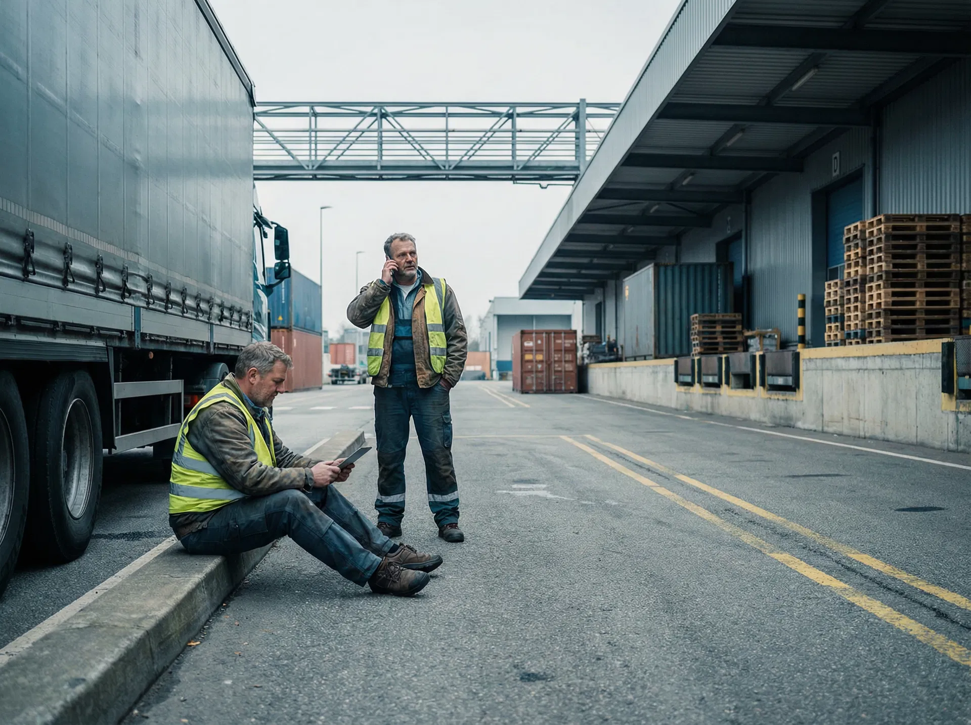 Caminhoneiros em operação de transporte rodoviário