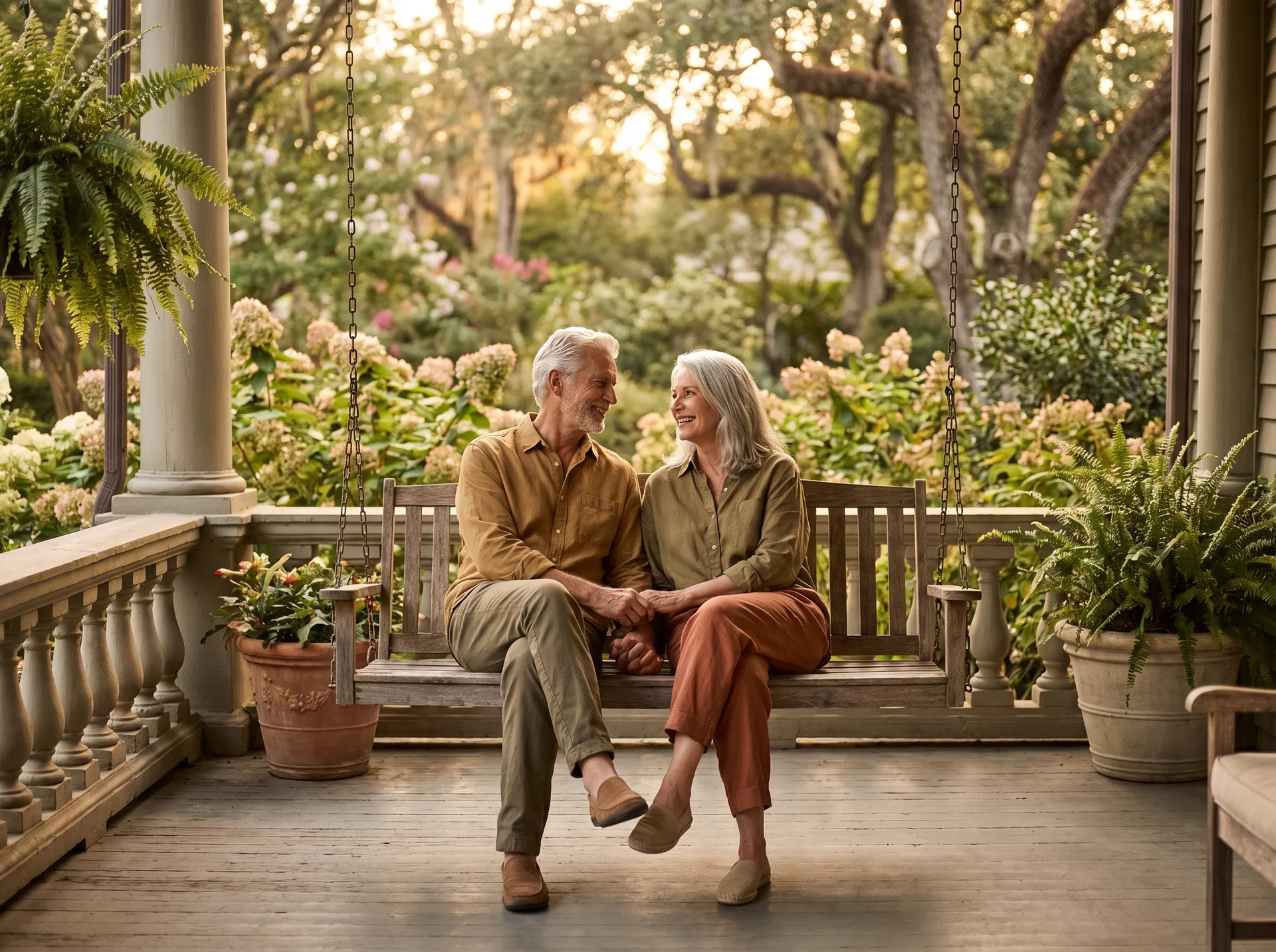 Older couple relaxing on their home porch