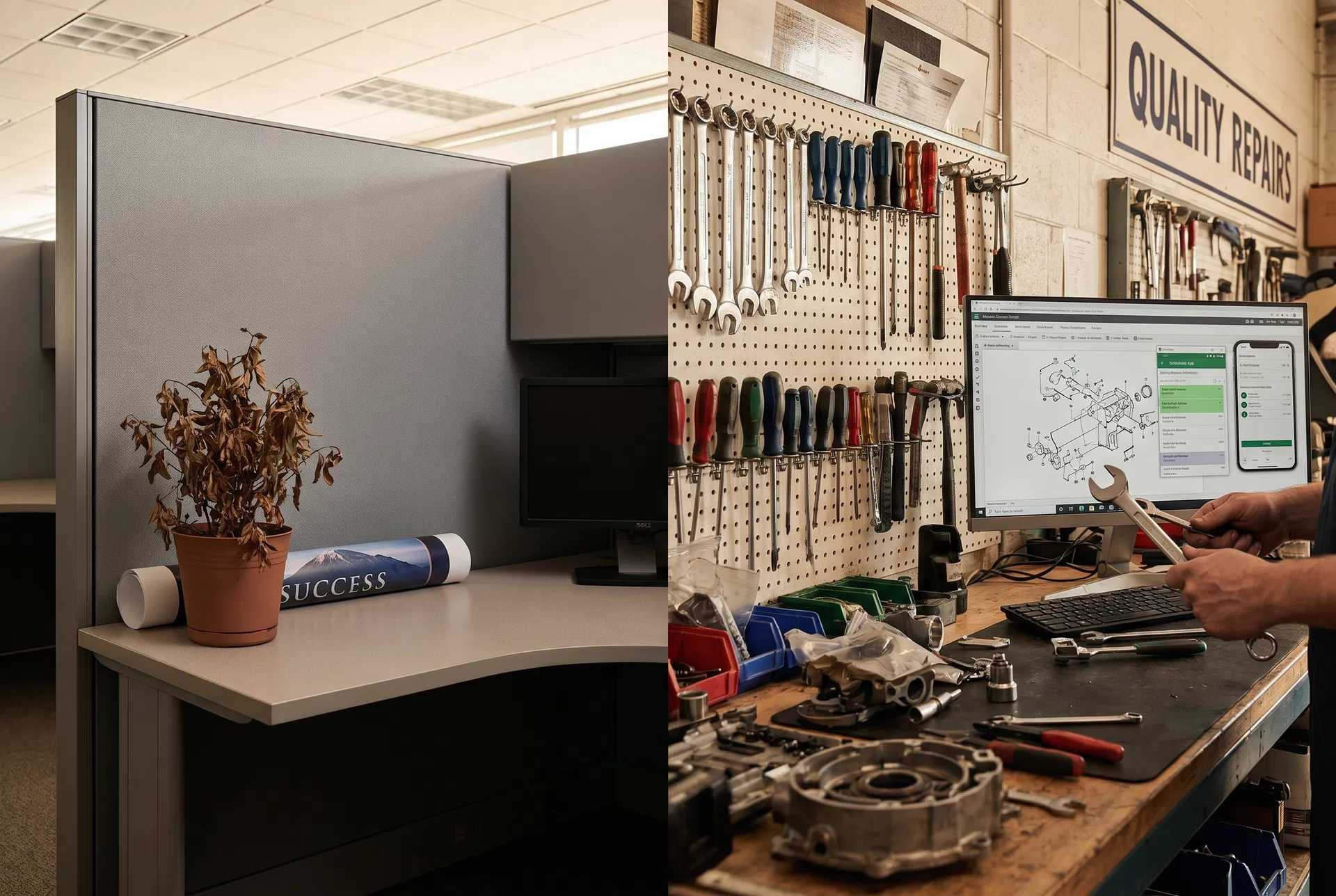 Empty cubicle vs productive workshop
