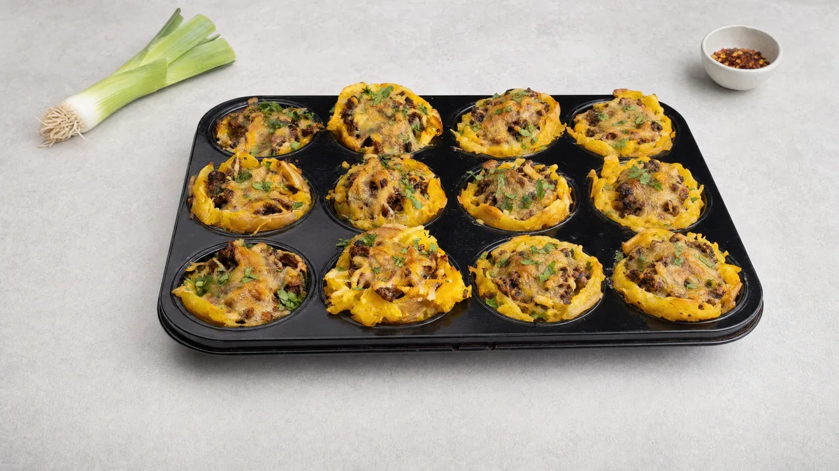 Cremige Lauch-Hack-Kartoffel-Muffins
