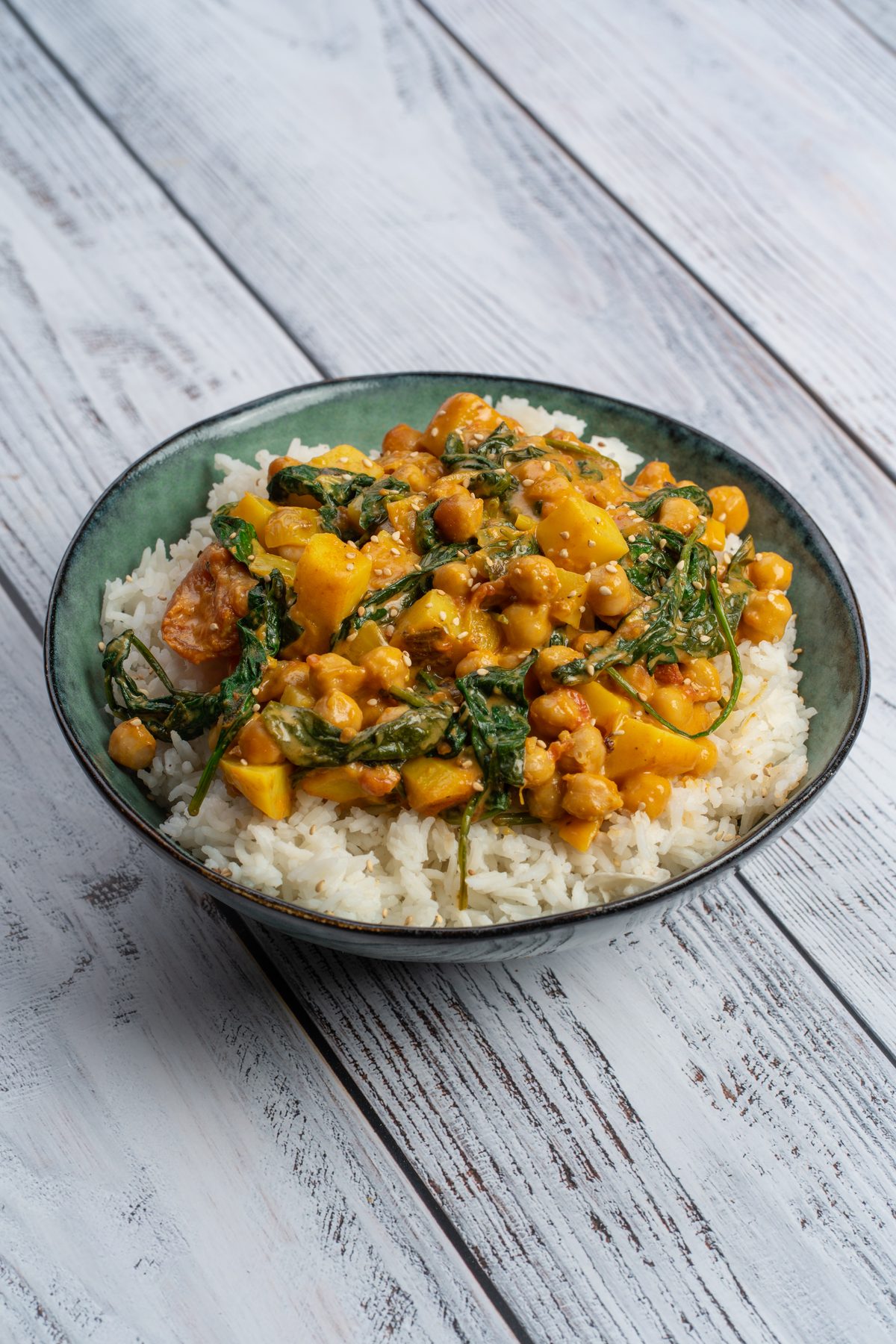 Kartoffelcurry mit Spinat & Kichererbsen