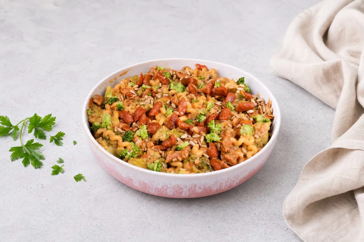 Vegane Ahorn-Bacon Brokkoli Pasta
