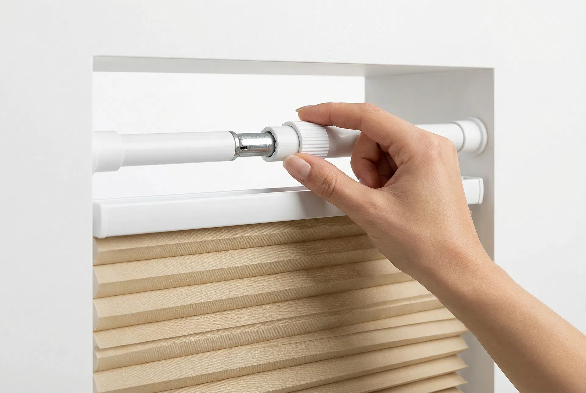 Step 2: Twist to lock cordless honeycomb blind — no tools needed, zero wall damage