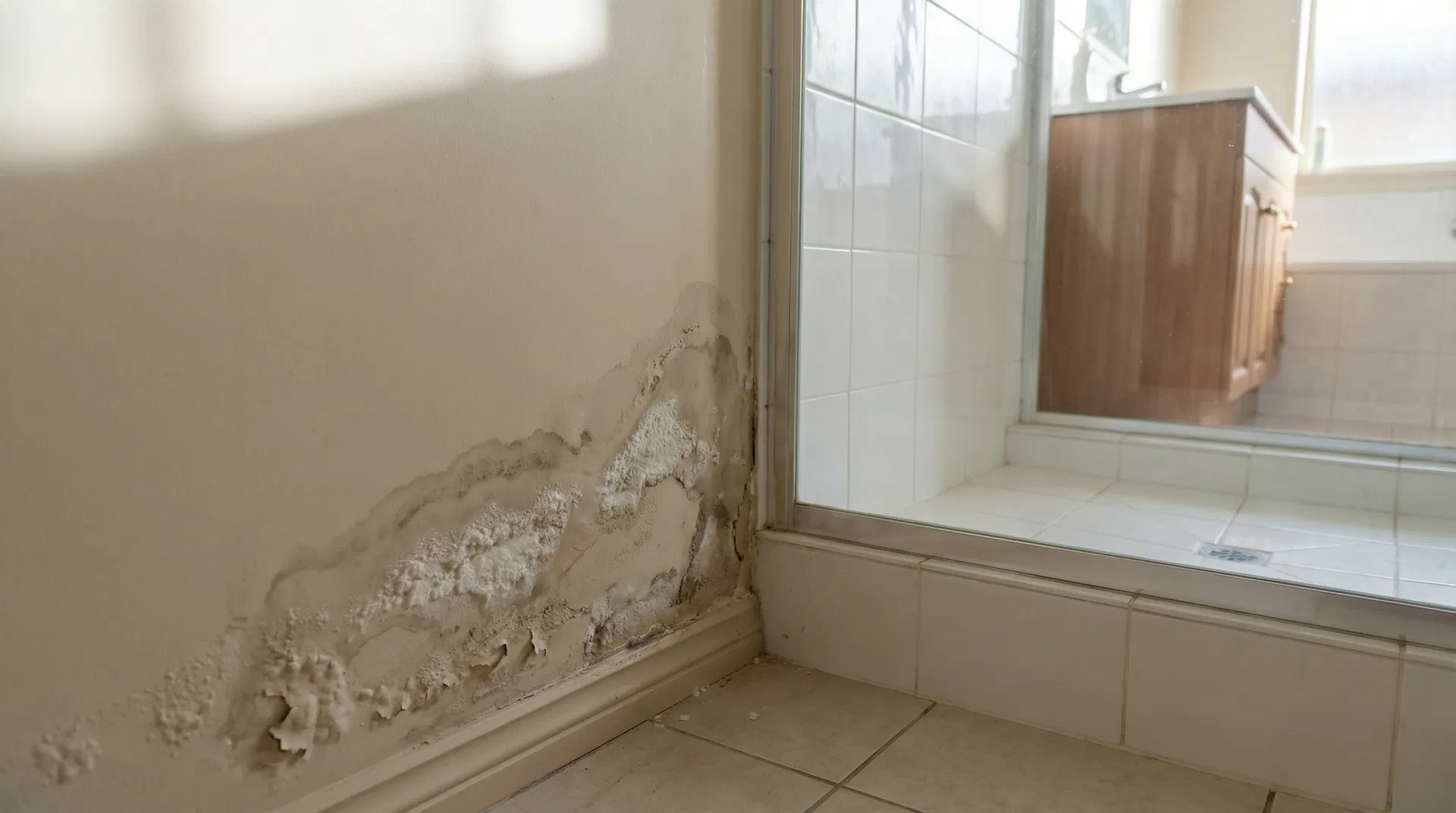 Shower leak damage in Australian bathroom