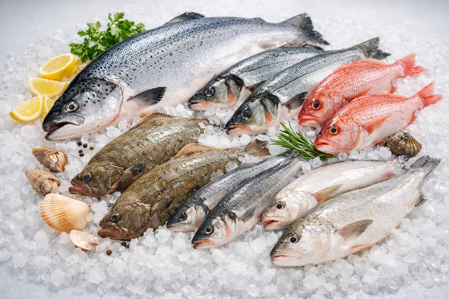 Fresh fish on crushed ice