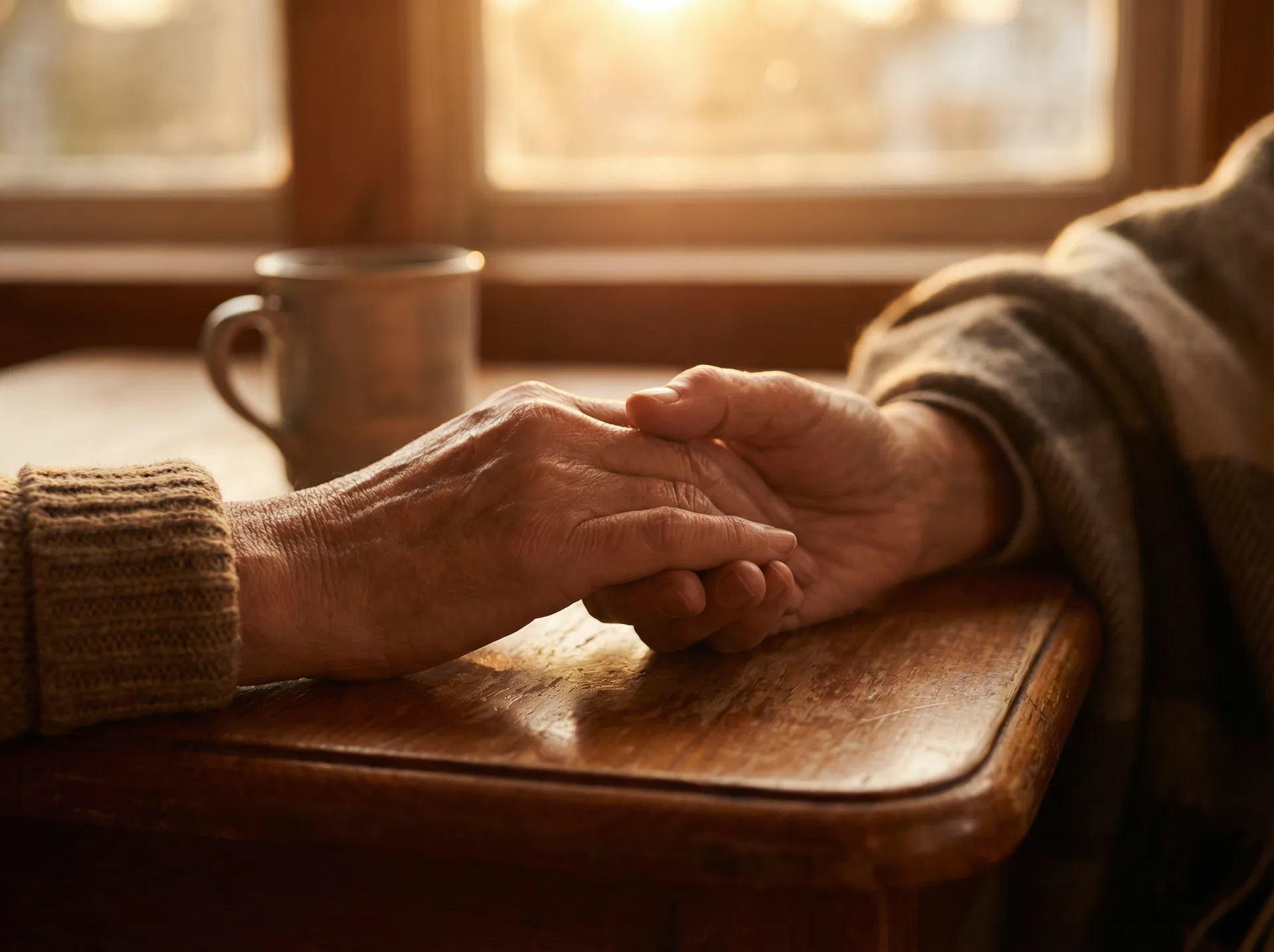 Hands connecting in warm light
