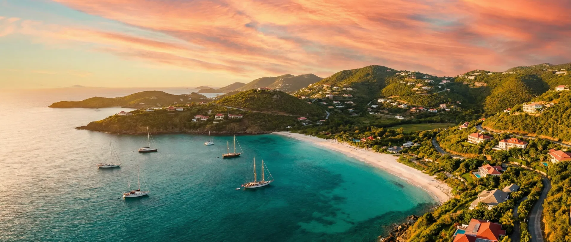 Saint Barthélemy coastline at golden hour