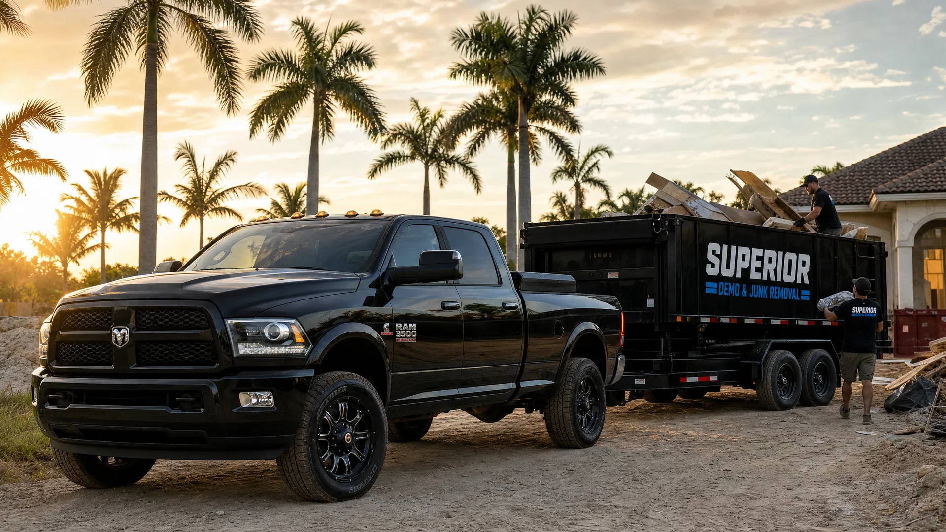 Superior Demo & Junk Removal truck and crew at work in Broward County