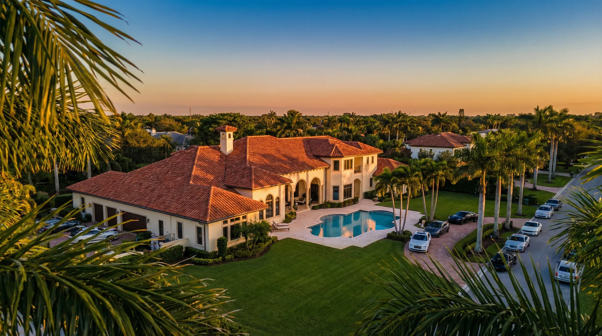 Luxury South Florida home at golden hour